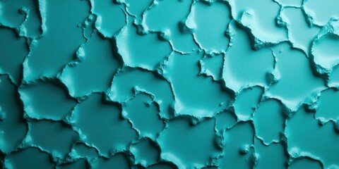 Obraz premium A captivating close-up of layered teal paint revealing its rich texture, where rough, uneven surfaces hint at history through peeling edges and intriguing patterns