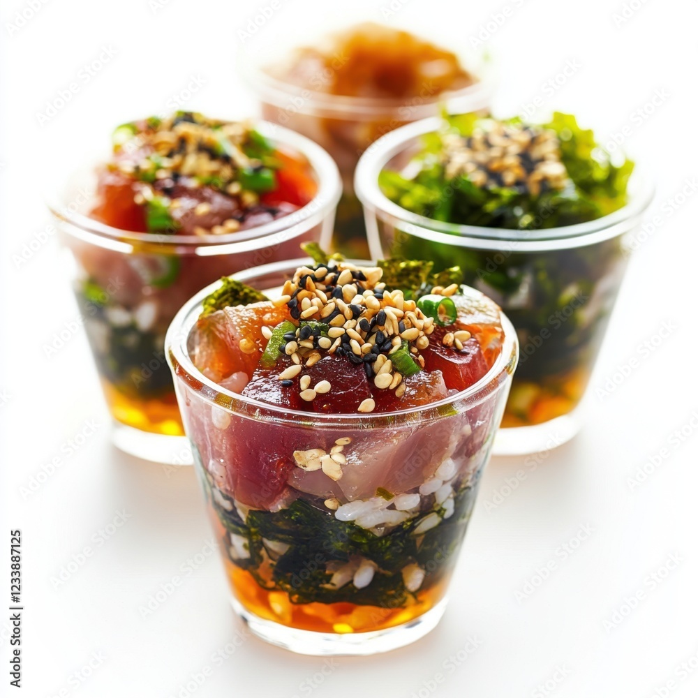 Sticker Tiny cups of marinated tuna seaweed salad