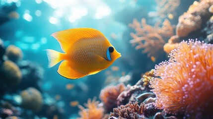 Obraz premium Vibrant Reef Fish: A Golden Beauty in the Coral Garden