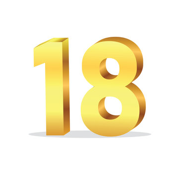3d gold number 18 isolated vector design on white background