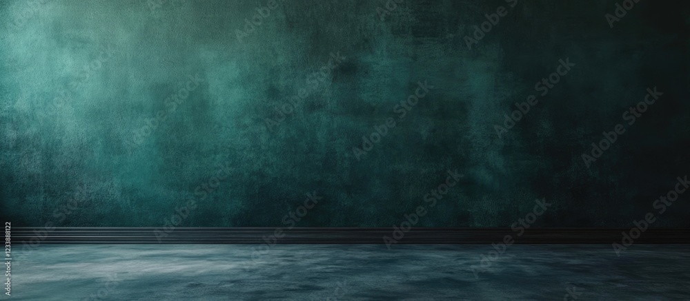 Wall mural Textured dark green wall with wooden floor and ample copy space for text or design elements