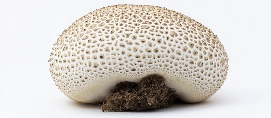 Close-up of a distinctive mushroom with textured surface on a white background with Copy Space for text placement