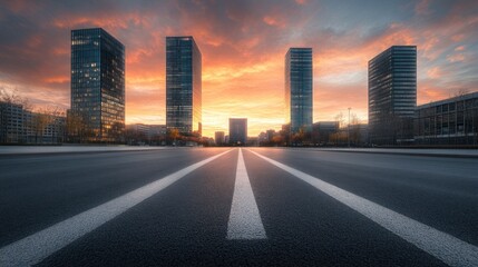 Fototapeta premium Urban Skyline at Sunset: A Breathtaking View of Modern Architecture and Cityscape