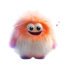 Fluffy 3D Cartoon Character with Goofy Smile Isolated on Transparent Background