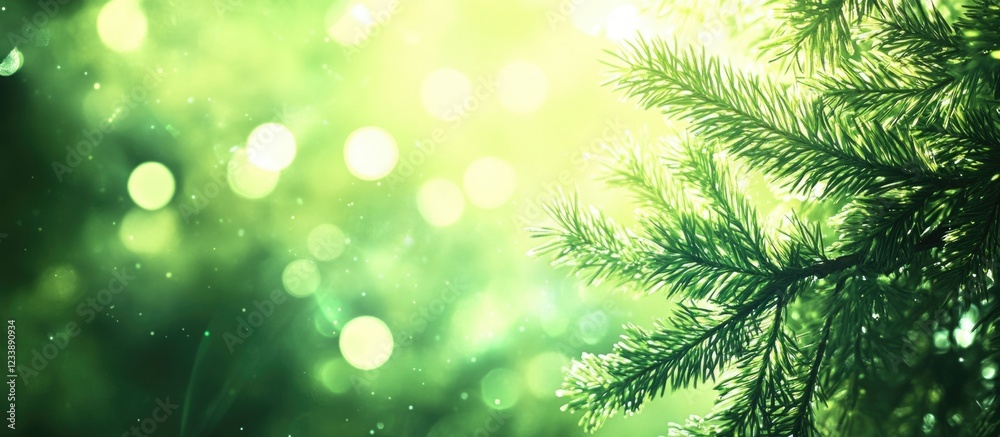 Wall mural green foliage with soft bokeh background and light rays creating a fresh natural atmosphere copy spa