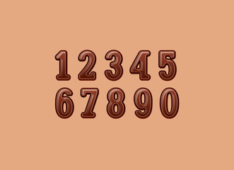 3D numbers, for your logo design, 0, 1, 2, 3, 4, 5, 6, 7, 8, 9 made chocolate style, vector illustration 10EPS.