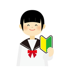 初心者マークを持った学生のイラスト