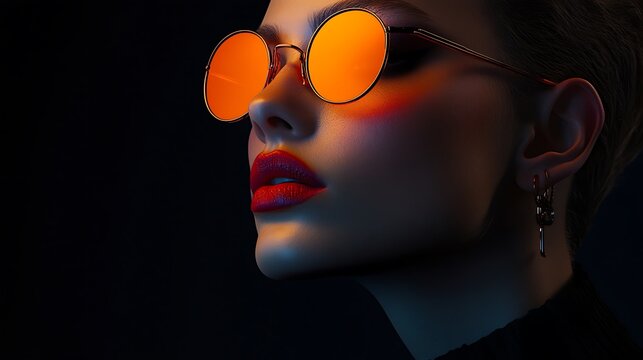 Fototapeta Minimalist high-fashion portrait featuring bold accessories under moody high-contrast lighting