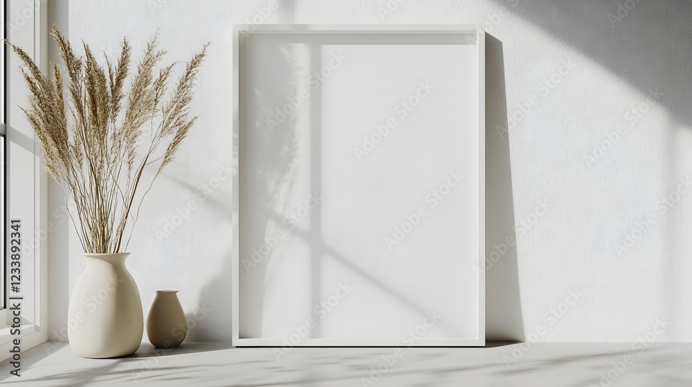Aufkleber peaceful and serene minimalist home decor scene featuring a vase with dried flowers a window letting