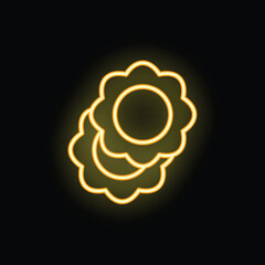Glowing yellow neon sign depicting three plates with floral pattern on black background