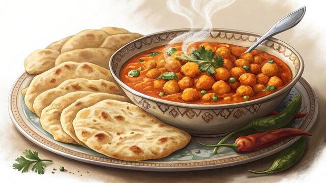 Savoring chole kulche spicy chickpea curry with soft flatbreads in an indian culinary delight