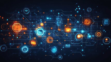 Obraz premium Network data processing, digital transformation, futuristic background, tech illustration