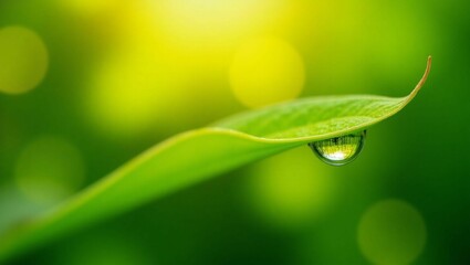 Close-Up of Morning Dew on a Leaf with Sunlight