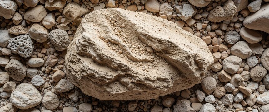 Powdered beige marlstone stone with sediment packed background