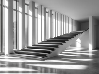 Modern Staircase Design: Sunlight Streams Through Windows