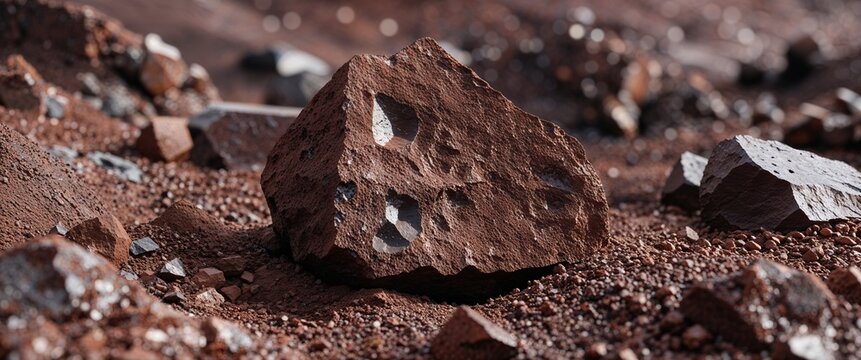 Rich cocoa brown dacite stone in pyroclastic deposit with close up background