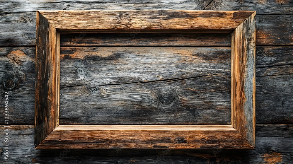 Poster rustic wooden frame backdrop with weathered grunge texture for copy space vintage style blank wall b