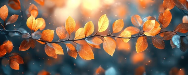 Autumnal Branch: Golden Leaves in a Serene Setting