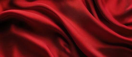 Obraz premium Red satin fabric texture with smooth waves and folds suitable for backgrounds or textile designs Copy Space