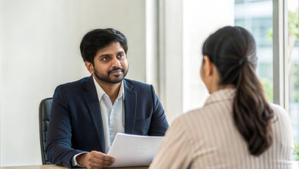Obraz premium Indian HR Manager Interviewing Job Applicant 