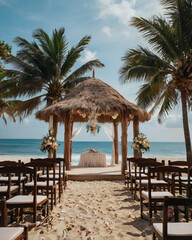 A romantic wedding venue by the sea, where chandeliers, floral arrangements, and candlelight set the perfect stage for love.