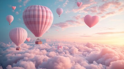 Obraz premium Romantic Hot Air Balloon Ride Above the Clouds
