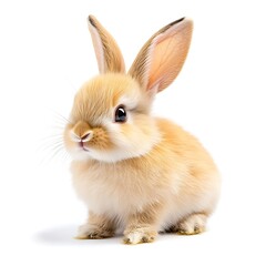 Obraz premium Adorable Bunny Rabbit: A fluffy, light brown baby bunny sits, gazing inquisitively at something off-camera. Its big ears and tiny nose are endearingly captivating. 