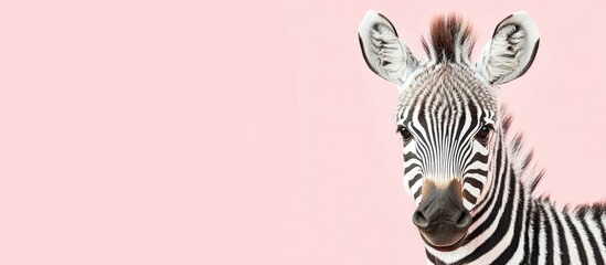 Zebra striped baby against a soft pink background with ample space for text and creative design elements.