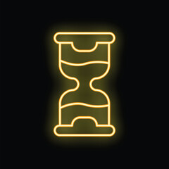 Neon sign illustrating an hourglass with flowing sand, symbolizing time passing