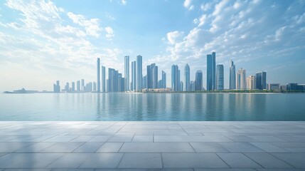 Fototapeta premium Modern City Skyline Reflected in Calm Waters