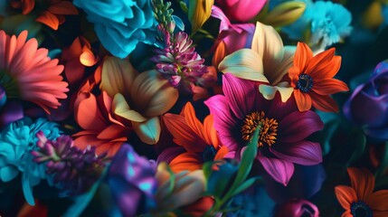 Vivid Floral Arrangement in Close-Up with Dynamic Colors and Soft Lighting