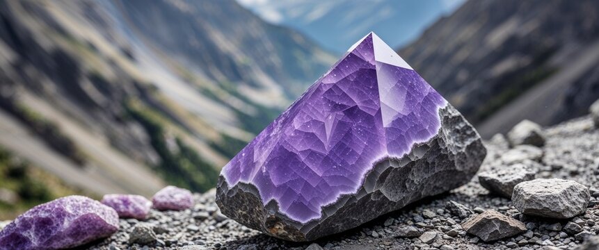 Velvet lavender eclogite stone in mountain ridge with close up background