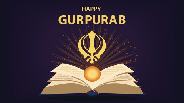 Happy Gurpurab Guru Granth Sahib Khanda Symbol