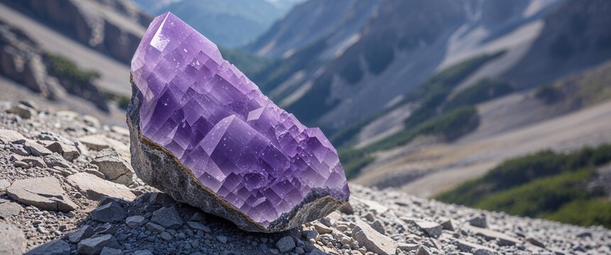 Velvet lavender eclogite stone in mountain ridge with close up background
