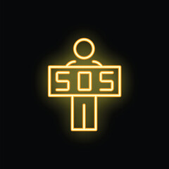 Neon sign of a person holding an sos sign, a symbol of distress and urgent need for help