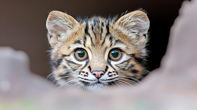 Cute kodkod kitten peeking, wildlife closeup