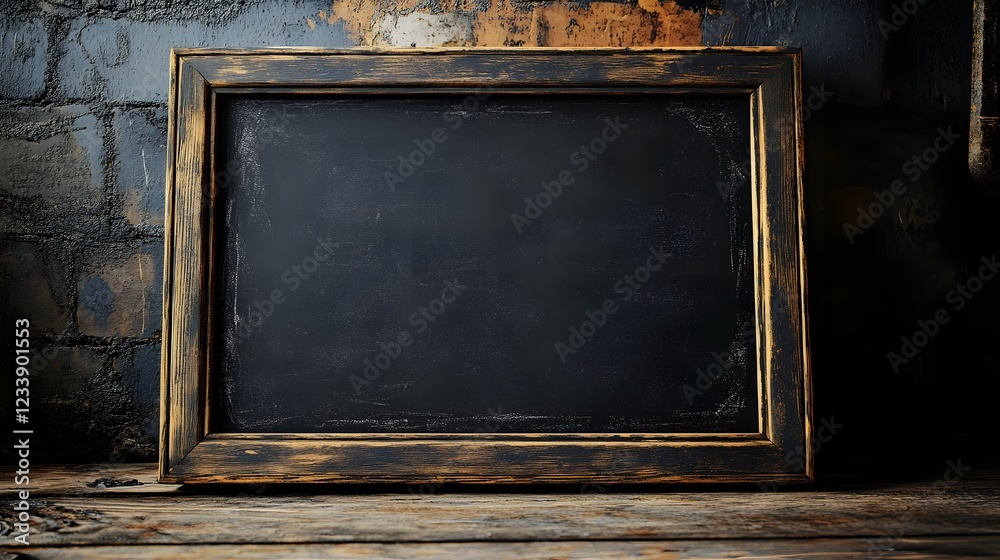 Aufkleber vintage wooden frame with a dark textured chalkboard surface perfect for backgrounds presentations m