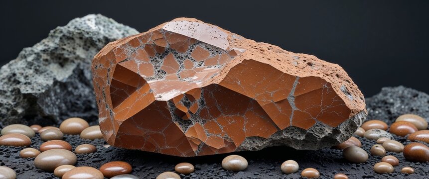 Warm clay brown dolerite stone with basaltic background