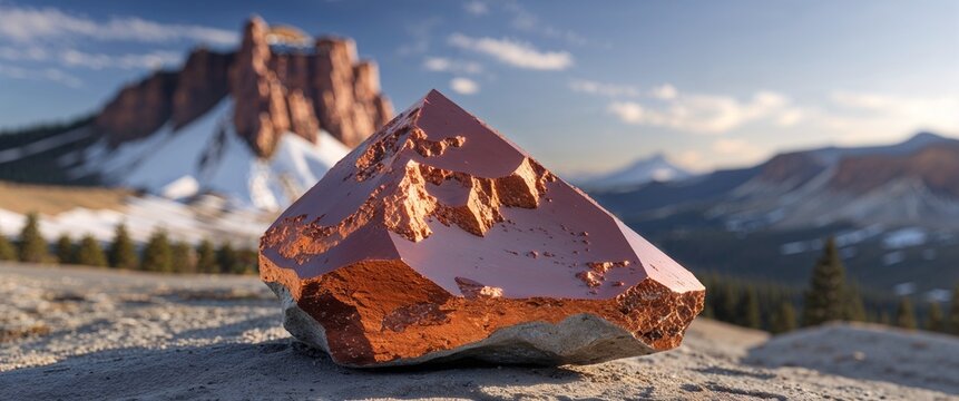 Warm copper dolerite stone in butte with close up background