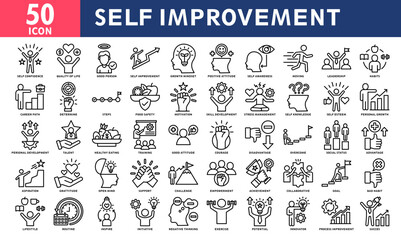 Self improvement icon set collection. Simple line vector.