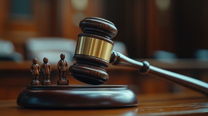 Courtroom gavel striking sound block judicial setting legal visual professional environment closeup perspective