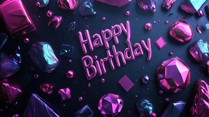 Obraz premium Vibrant iridescent birthday celebration abstract geometric design festive atmosphere modern aesthetic