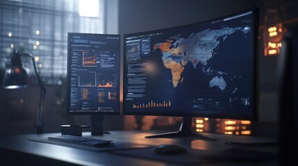 Obraz premium Global Data Analysis: A Futuristic Workspace