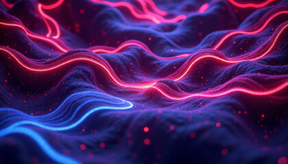 Fototapeta premium Neon wave landscape with glowing particles