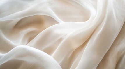 Light and airy textured fabric draped in soft folds with neutral tones and copy space for design use