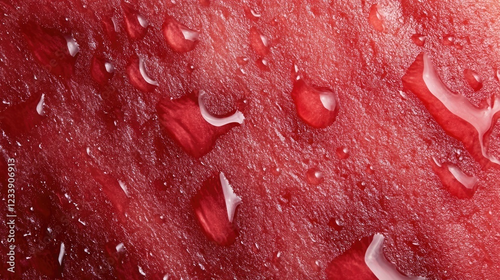 Aufkleber close-up of red surface with water droplets creating texture and reflections suitable for background