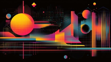 Abstract neon city skyline digital art background