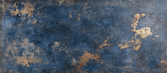 Fototapeta premium Textured abstract blue surface with gold accents and distressed finish suitable for backgrounds and design projects Copy Space