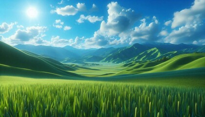 Obraz premium Lush Green Hills Under a Clear Blue Sky.