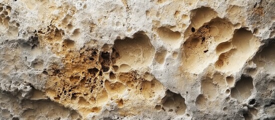 Textured rock surface with natural erosion patterns and various colors including beige and brown. Copy Space.